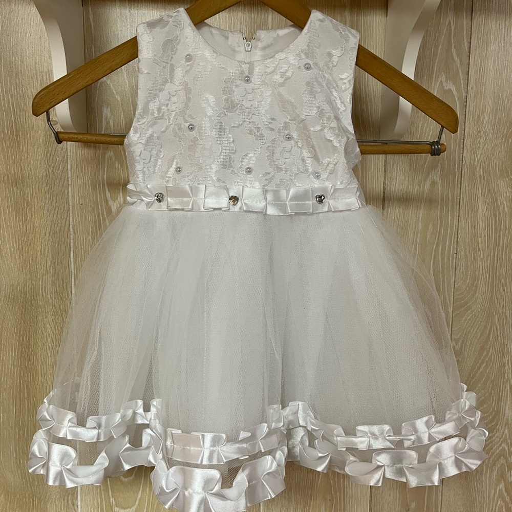 Baby Flower Girl White Mesh tutu with embellishment dress 24m